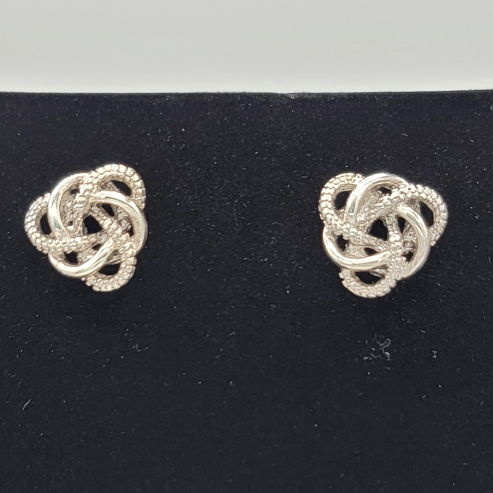 Silver Knot Pierced Earrings, textured and smooth twists